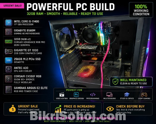 জরুরি বিক্রি! 32GB RAM | I5 11th Gen | Powerful PC